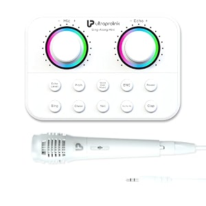 ultraprolink sing along mini slimmest portable bluetooth karaoke mixer sound card for karaokepodcast singing live streambroadcast5 sound effectsrecord on mobilecondenser micwhite