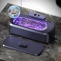 Ultrasonic Retainer Cleaner Machine, 48kHz 420ML Jewelry Cleaner with Purple lamp care &amp; Mirror, 3 Modes for Toothbrush Heads,Dentures, Eyeglasses, Ornament, Efficient 360° Deep Cleaning (Blue)