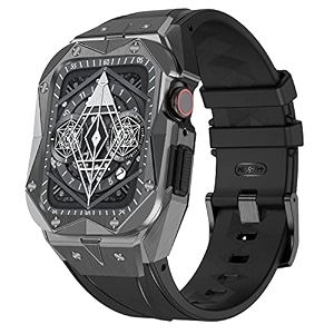 metal case with band compatible for apple watch band 44mm 45mm men rugged mechanical stainless steel case with tpu protective strap for iwatch series 987se654