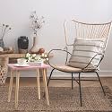 Unique Wooden Handicrafts® Pink Side Table, Modern End Table for Living Room, Bedroom, Balcony and Office,Wooden Table with Natural Wooden Legs (35.56x30.48x37.5 cm) (Pink)