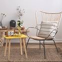 Unique Wooden Handicrafts® Yellow Side Table, Modern End Table for Living Room, Bedroom, Balcony and Office,Wooden Table with Natural Wooden Legs (35.56x30.48x37.5 cm) (Yellow)