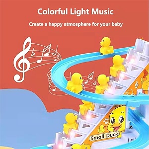 umadiya duck stair track toys for kids - ducks chasing race track game set - ducks stair climbing toys for kids escalator toy with lights and music - 3 duck included duck slide track