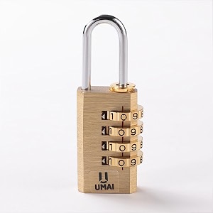 umai 4-digit combination brass lock  61cm height number lock door lock  travel lock for briefcase laptop bags  cycle lock  resettable pin number lock with 3mm thick shackle  20000 unlock times