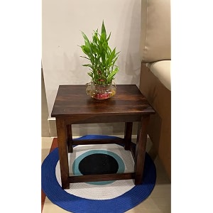 umark wooden sitting stool 18 inch for home  square sheesham wood table for bedroom outdoor office amp multipurpose use in natural finish - brown