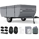 Umbrauto Pop Up Folding Camper Cover Upgraded 9 Layers Top Tent Trailer Cover Waterproof Extra Thick Polypropylene Breathable Ripstop Anti-UV Pop Up Folding Trailer Cover Fits 8' - 10' Trailers