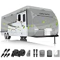 Umbrauto RV Cover Fits 14-16ft Travel Trailer: Lightweight, Waterproof Camper Cover for Toy Hauler, Winter Campsite, with Tongne Jack Covers, Gutter Covers, Windproof Straps