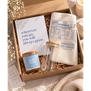 the umbrella store gift hamper for women  scented soy candle gift set with tote bag notebook amp glass jar  self care gift box for birthday anniversary bridesmaid  premium curated gift blue