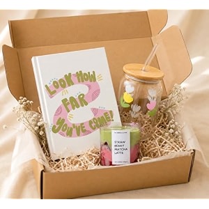 the umbrella store self love gift hamper  look how far youve come journal set  aesthetic care package with glass tumbler amp candle  gift for her