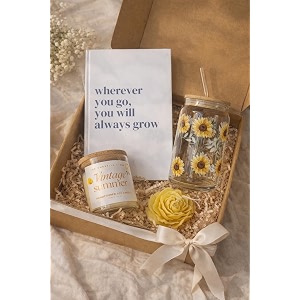 the umbrella store sunflower gift hamper for women  scented soy candle gift set with notebook amp glass jar  self care gift box for birthday anniversary bridesmaid  premium curated gift yellow