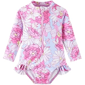 Baby Girls One Piece Swimsuit Long Sleeve