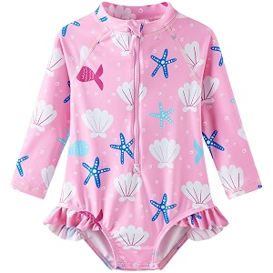 Baby Girls One Piece Swimsuit Long Sleeve