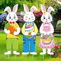 Umigy 3 Pcs Easter Yard Decor Outdoor Bunny Sign with Stakes, Spring 10 x 32 Inch Cute Bunny Egg Carrot Garden Decorations for Party Supplies Prop Patio Lawn