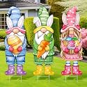 Umigy 3 Pcs Easter Yard Sign Gnome Outdoor Sign with Stakes 32 x 10 Inch Gnome Lawn Decor Easter Yard Lawn Decor for Home Pathway Walkway