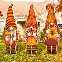 Umigy 3 Pcs Fall Gnome Yard Sign with Stake, 32 x 10 Inch Autumn Yard Decor