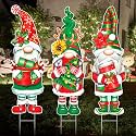 Umigy 3 Pcs Gnome Yard Sign Outdoor Christmas Cute Santa 32x10 Stakes