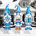 Umigy 3 Pcs Winter Gnome Yard Signs Large Winter Outdoor Sign with Stakes 32 x 10 Inch Holiday Large Gnome Santa Yard Stakes Lawn Decor Home Farmhouse Pathway Walkway Decor