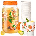Umigy Tree Clear Plastic Drink Dispenser with 20 Pcs 12 oz Tropical Paper Cups 1 Gallon Kitchen Fridge Beverage Dispenser Plastic Water Dispenser with Spigot for Juice Tea Beer(Orange)