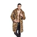 UMREN Mens Warm Leopard Faux Fur Coats Jacket Long Luxury Overwear Parka Cardigans