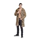 UMREN Mens Warm Leopard Faux Fur Coats Jacket Long Luxury Overwear Parka Cardigans