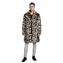 UMREN Mens Warm Leopard Faux Fur Coats Jacket Long Luxury Overwear Parka Cardigans