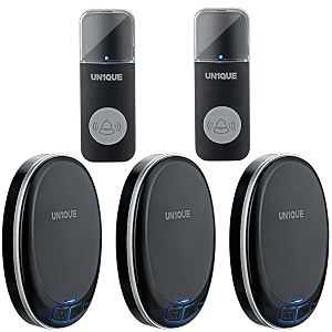 un1que wireless door bell for home - small calling bell for office 1000ft long range with 36 chimes 100db louder volume 4 level volume led light info board design ip44 waterproof u432