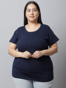 UnaOne Solid Women Round Neck Dark Blue
