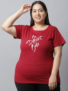 UnaOne Typography Women Round Neck Maroon T-Shirt