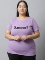 UnaOne Typography Women Round Neck Purple T-Shirt