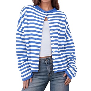 UNCLECAT Womens Striped Cardigan Long Sleeve Button