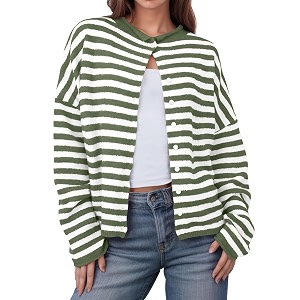 UNCLECAT Womens Striped Cardigan Long Sleeve Button