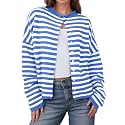 UNCLECAT Womens Striped Cardigan Long Sleeve Button