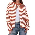 UNCLECAT Womens Striped Cardigan Long Sleeve Button