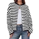 UNCLECAT Womens Striped Cardigan Long Sleeve Button