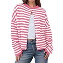 UNCLECAT Womens Striped Cardigan Long Sleeve Button