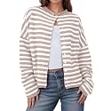 UNCLECAT Womens Striped Cardigan Long Sleeve Button
