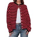 UNCLECAT Womens Striped Cardigan Long Sleeve Button