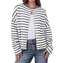 UNCLECAT Womens Striped Cardigan Long Sleeve Button