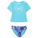 Under Armour Girl's Short Sleeve Rashguard Surf Shirt and Swim Bottoms Set