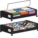 Under Bed Storage with Wheels, 2 Pack Under Bed Storage Containers with Clear Lids, 68L Underbed Shoe Storage Organizer Bins, Rolling Under Bed Metal Drawer for Blanket, Clothes, Shoes, Toys - Black
