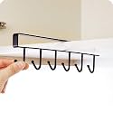 Under Cabinet Mug Holder 6 Hooks Metal Under Shelf Cup Rack, Kitchen Utensil Hanger, Coffee Mug Stand Kitchen Utensil Ties Belts Scarf Hanging Rack (Black Color).