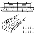 Under Desk Cable Management- 2 Pack Cord Organizer. Metal Wire Cable Management Tray for Office, Studio and Home. Super Sturdy Under Table Cable Management - Black Cable Organizer