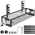 Under Desk Cable Management Tray with Clamp, No Drill Metal Mesh Cable Organizer Rack for Desk Wire Storage, Computer Cord Holder Basket for Office Home Workspace Setup