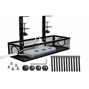 under desk cable organizer rack metal under table cable tray wire management holder for power extension power cord network cable screw-fixed adjustable blackwhite color may vary