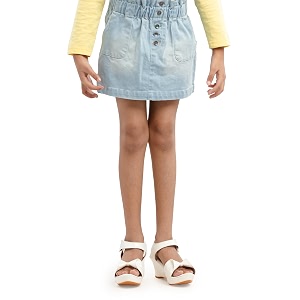 under fourteen girls pull on denim skirt with satin lining lycra fabric embroidery flannel checks cotton pullon skirt casual wear comfortable stylish kids denim skirt for daily