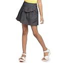 Under Fourteen Girls Pull On Denim Skirt with Satin Lining Lycra Fabric Embroidery Flannel Checks Cotton Pullon Skirt Casual Wear Comfortable Stylish Kids Denim Skirt for Daily