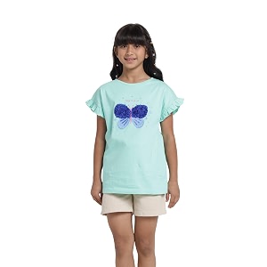 under fourteen only girls cotton tops collection  round neck crop top full amp half sleeve drop shoulder ruffle sleeve graphic printed embroidered amp slub knit styles