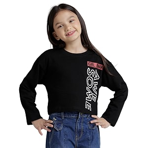 under fourteen only girls cotton tops collection  round neck crop top full amp half sleeve drop shoulder ruffle sleeve graphic printed embroidered amp slub knit styles