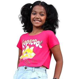 under fourteen only - girl39s t-shirt  girls cotton round neck graphic printed crop t shirt  half sleeve fabric - knits  2-3 years pink