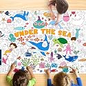 Under The Sea Coloring Tablecloth for Kids, Giant 30x72 Inch Poster with Shark, Turtle, Ocean Creatures, Perfect for Undersea Party Games, Aquatic Decorations, Classroom Fun, Event Supplies