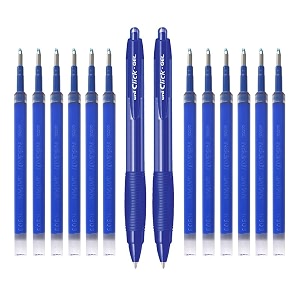 uni-ball click gel 07mm xsgr7 amp nbgk-07 gel pen amp refill combo  2 blue ink pen with 12 pcs refills